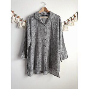 Gudrun Sjoden Millie Woven Striped Button Down Top Tunic Cotton Coastal Lagen L